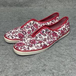 NWOB Womens 8 Red Floral Lace Up Canvas Sneakers Coquette Flowercore No Laces